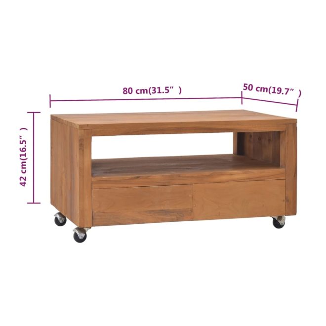 Holyoke TV Cabinet with Wheels Solid Teak Wood – 80x50x42 cm