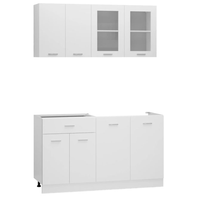 4 Piece Kitchen Cabinet Set Engineered Wood – White