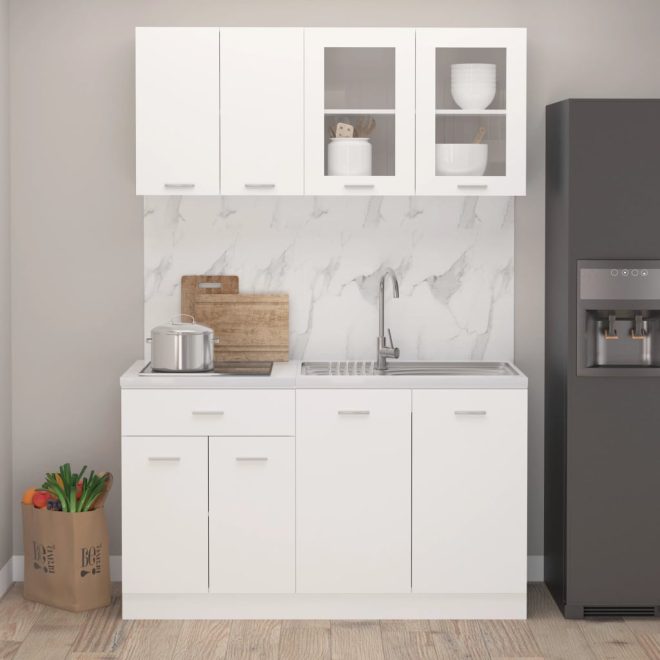 4 Piece Kitchen Cabinet Set Engineered Wood – White