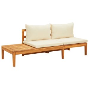 Sun Lounger with Cushions Solid Acacia Wood – Cream White, Bench