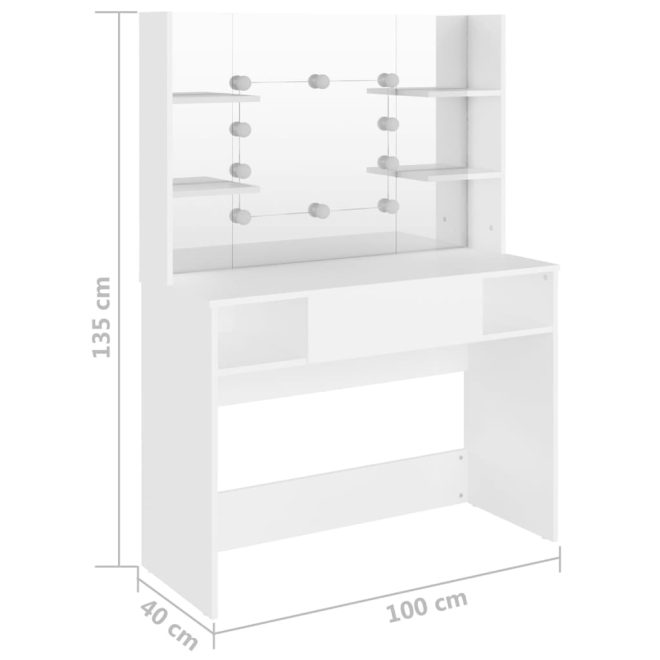 Makeup Table with LED Lights 100x40x135 cm MDF – White