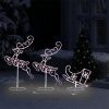 Acrylic Christmas Flying Reindeer&Sleigh 260x21x87cm – Warm White