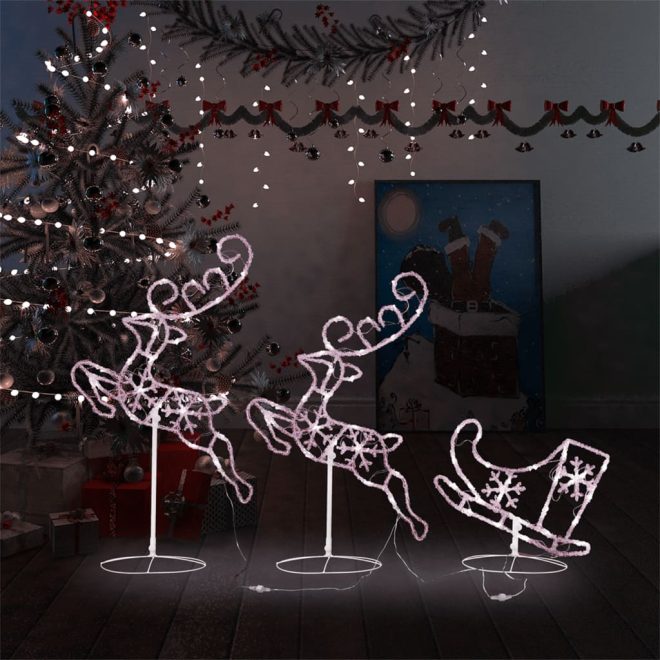 Acrylic Christmas Flying Reindeer&Sleigh 260x21x87cm – Warm White