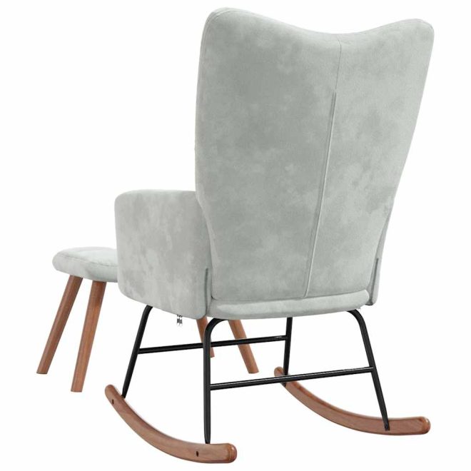 Rocking Chair Velvet – Light Grey, With Footrest