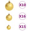 Artificial Christmas Tree with LEDs&Ball Set Branches – 210×105 cm, Green and Gold