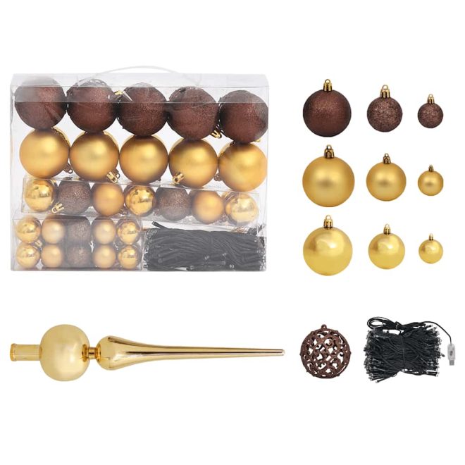 Artificial Christmas Tree with LEDs&Ball Set PVC – 210×120 cm, Gold