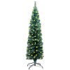 Slim Artificial Christmas Tree with LEDs&Stand Green PVC – 150×43 cm, Without Flocked Snow