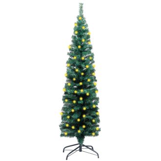 Slim Artificial Christmas Tree with LEDs&Stand Green PVC