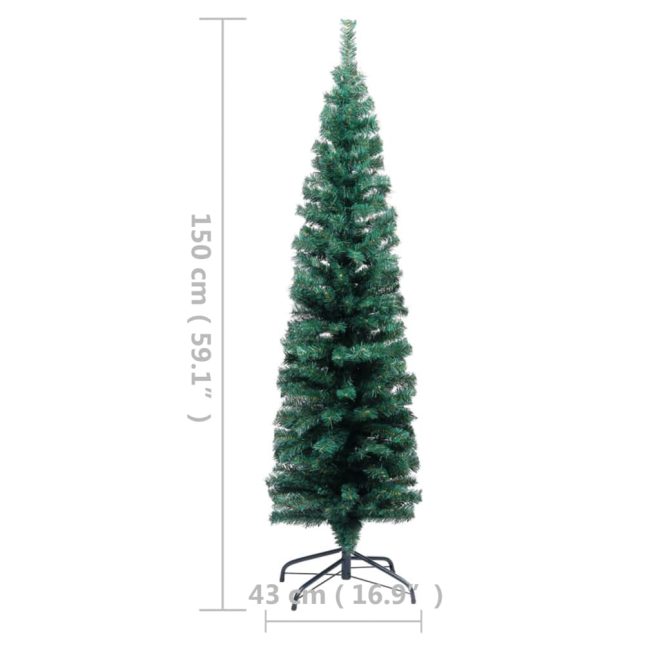 Slim Artificial Christmas Tree with LEDs&Stand Green PVC – 150×43 cm, Without Flocked Snow