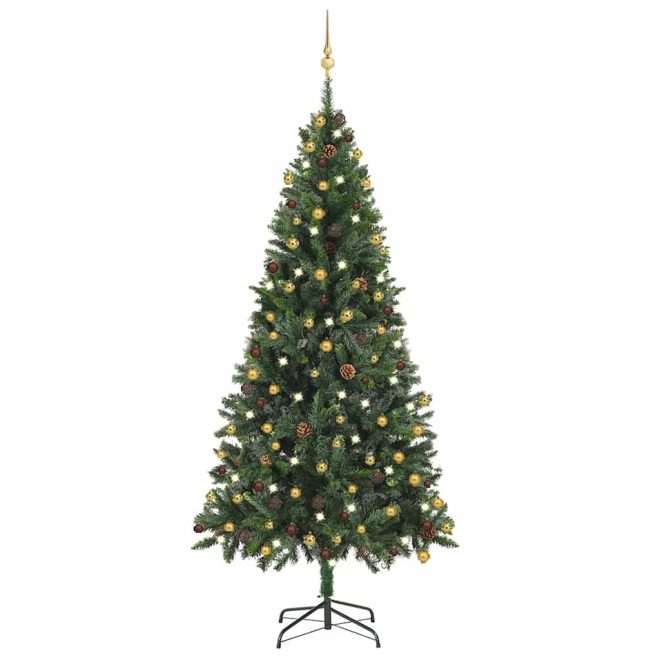 Artificial Christmas Tree with LEDs&Ball Set – 210×119 cm, Green and Gold