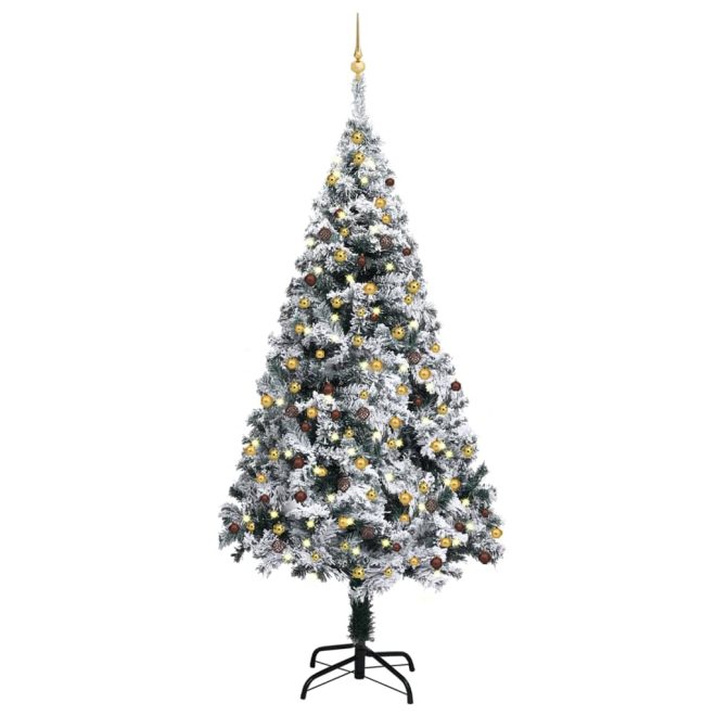 Artificial Christmas Tree with LEDs&Ball Set Green – 210×135 cm, Gold