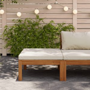 Corner Sofas with Cushions Solid Acacia Wood – Cream White, Footrest