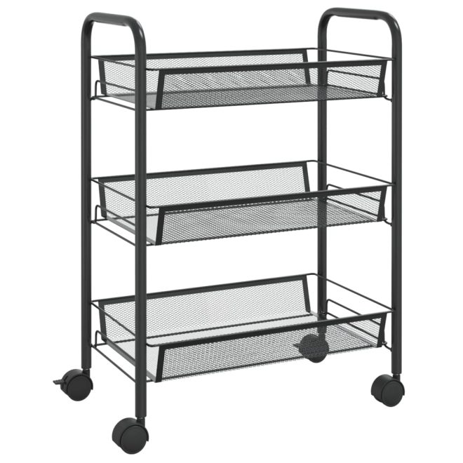 3-Tier Kitchen Trolley Iron – 46x26x64 cm, Black