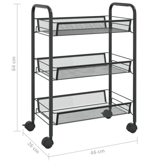 3-Tier Kitchen Trolley Iron – 46x26x64 cm, Black