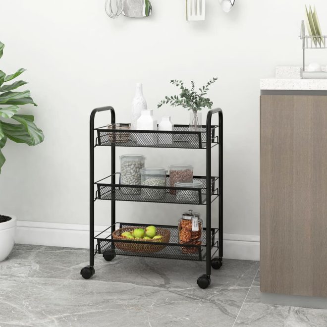 3-Tier Kitchen Trolley Iron – 46x26x64 cm, Black