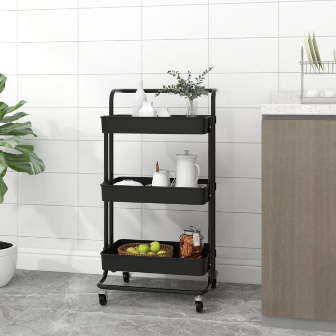 3-Tier Kitchen Trolley 42x25x83.5 cm Iron and ABS – Black