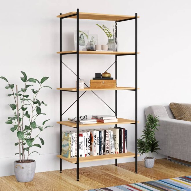 5-Tier Shelving Unit and 80x40x163 cm – Black and Oak