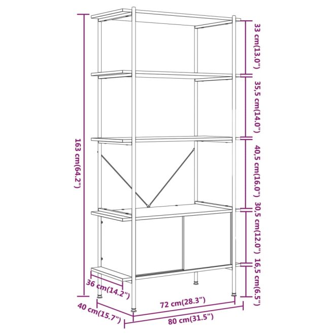 5-Tier Shelving Unit with Cabinet 80x40x163 cm Steel and Engineered Wood – Light Brown