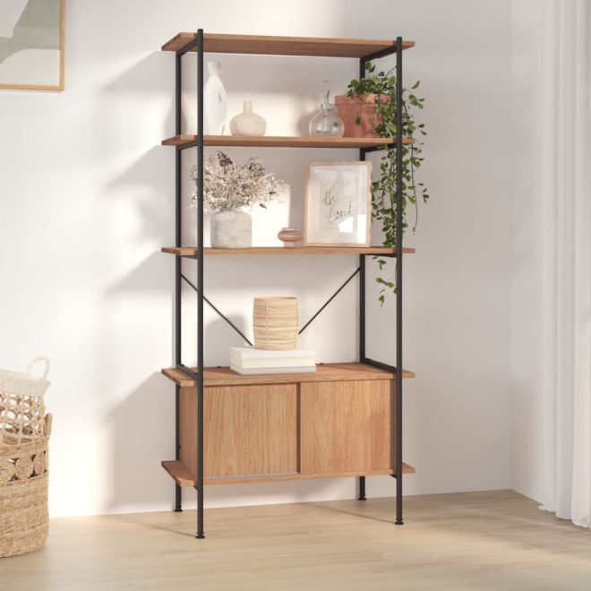 5-Tier Shelving Unit with Cabinet 80x40x163 cm Steel and Engineered Wood – Light Brown