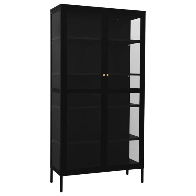 Display Cabinet 90x40x180 cm Steel and Tempered Glass – Black