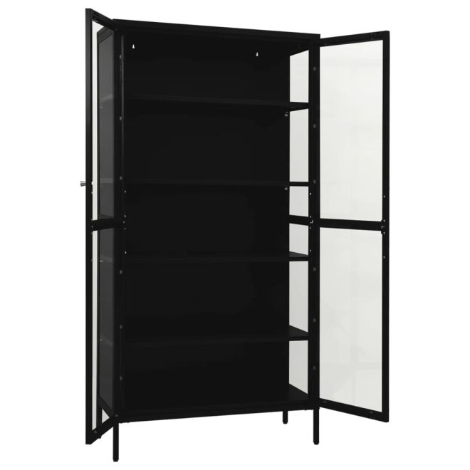 Display Cabinet 90x40x180 cm Steel and Tempered Glass – Black