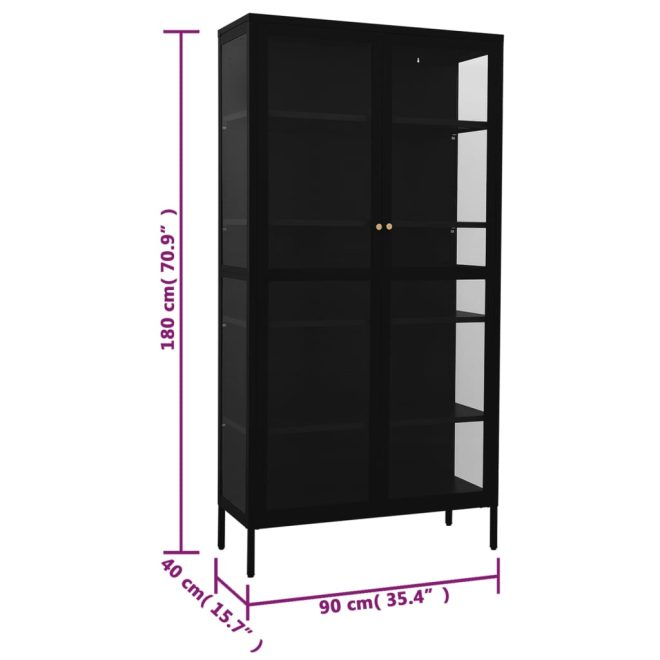 Display Cabinet 90x40x180 cm Steel and Tempered Glass – Black