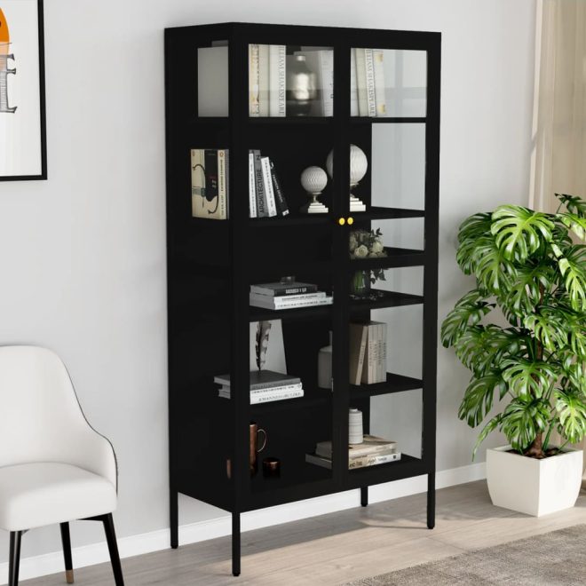 Display Cabinet 90x40x180 cm Steel and Tempered Glass – Black