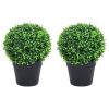 Artificial Boxwood Plants 2 pcs with Pots Ball Shaped Green 27 cm