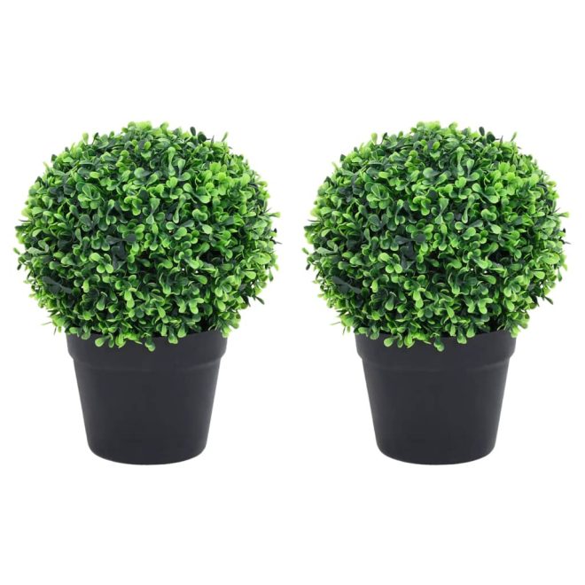 Artificial Boxwood Plants 2 pcs with Pots Ball Shaped Green 27 cm