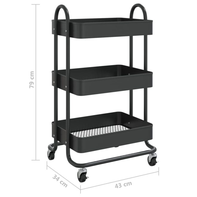 3-Tier Trolley 43x34x79 cm Steel – Black