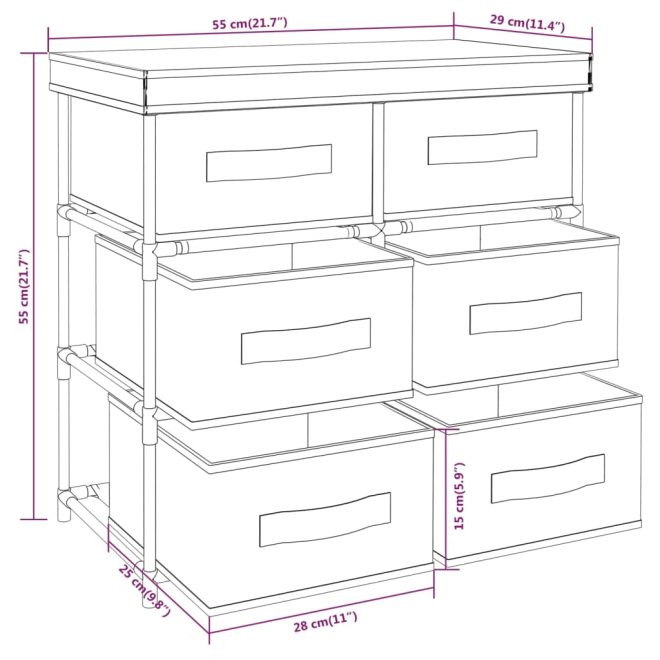 Storage Cabinet with 6 Drawers 55x29x55 cm Steel – Cream