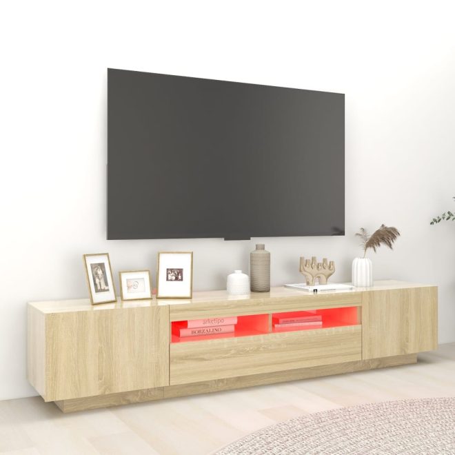 Apache TV Cabinet with LED Lights 200x35x40 cm – Sonoma oak