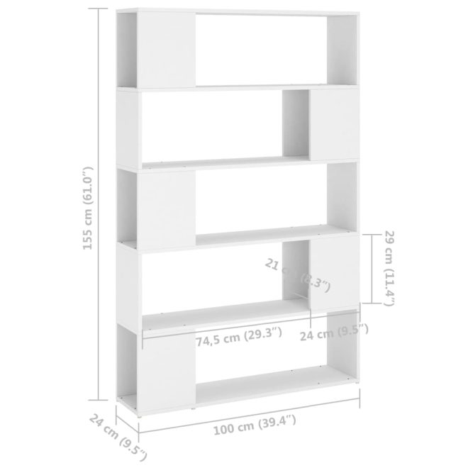 Euston Book Cabinet Room Divider 100x24x155 cm Engineered Wood – White