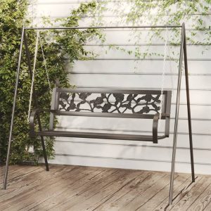 Garden Swing Bench 125 cm Steel and Plastic Black – Rose