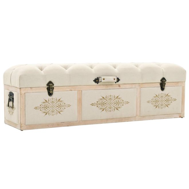 Storage Bench Solid Wood and Fabric 120x30x38 cm – Cream