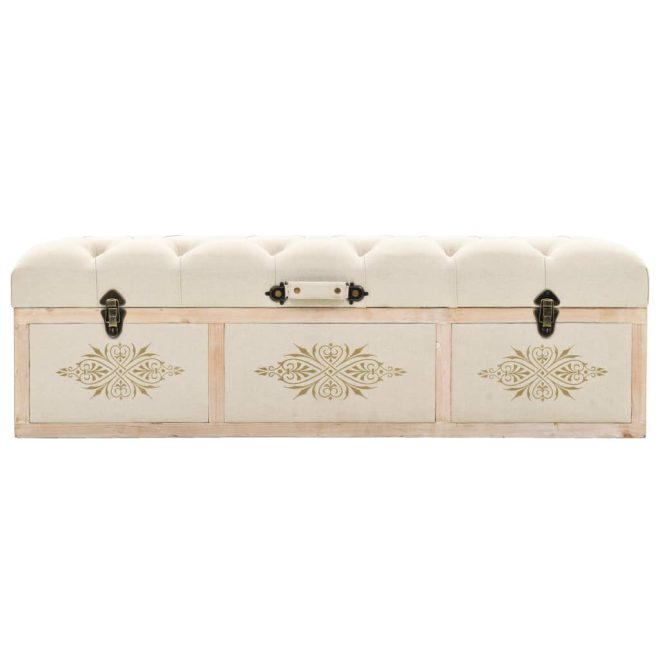 Storage Bench Solid Wood and Fabric 120x30x38 cm – Cream