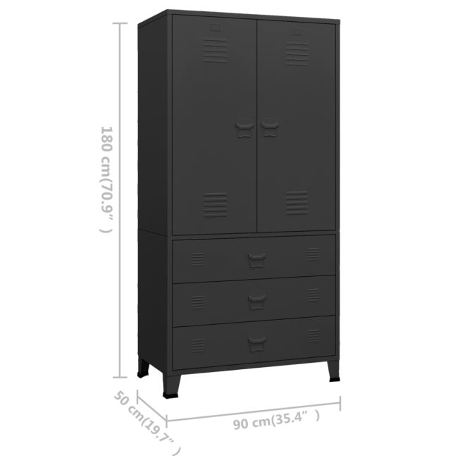 Industrial Wardrobe 90x50x180 cm Metal – Black