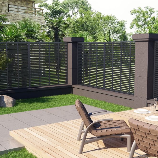 Louver Fence WPC – 180×180 cm, Grey