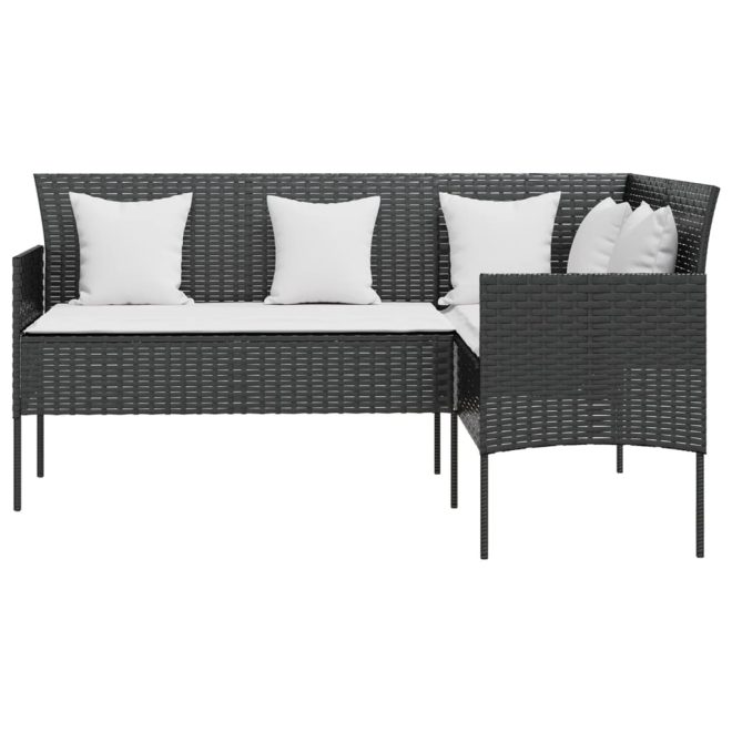 L-shaped Couch Sofa with Cushions Poly Rattan – Black