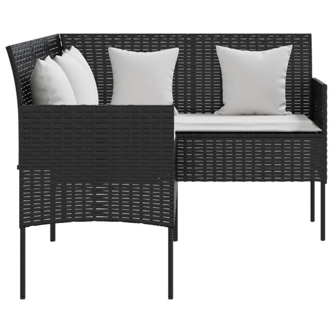 L-shaped Couch Sofa with Cushions Poly Rattan – Black