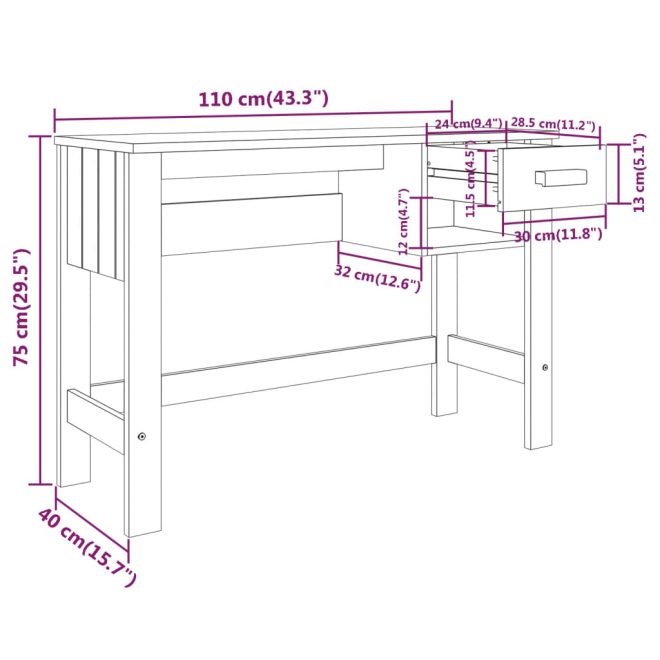 Desk 110x40x75 cm Solid Wood Pine – Dark Grey