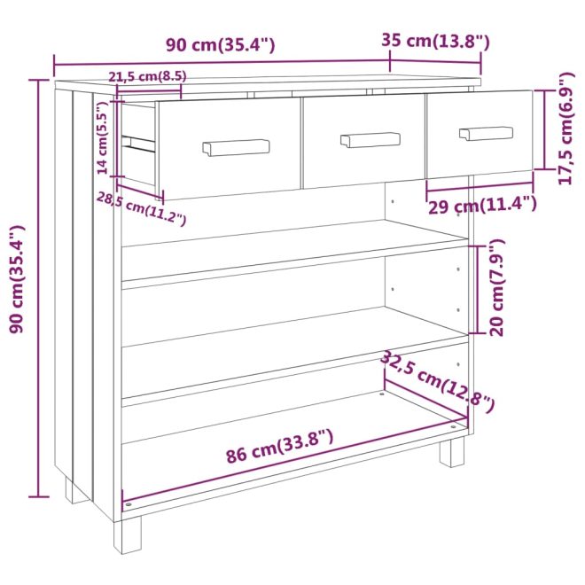 Console Table 90x35x90 cm Solid Wood Pine – Dark Grey