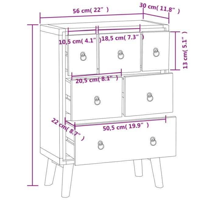 Chest of Drawers 56x30x80 cm Solid Wood Teak