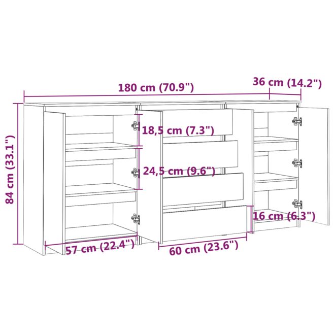 Doraville Side Cabinets 3 pcs Solid Pinewood – Brown