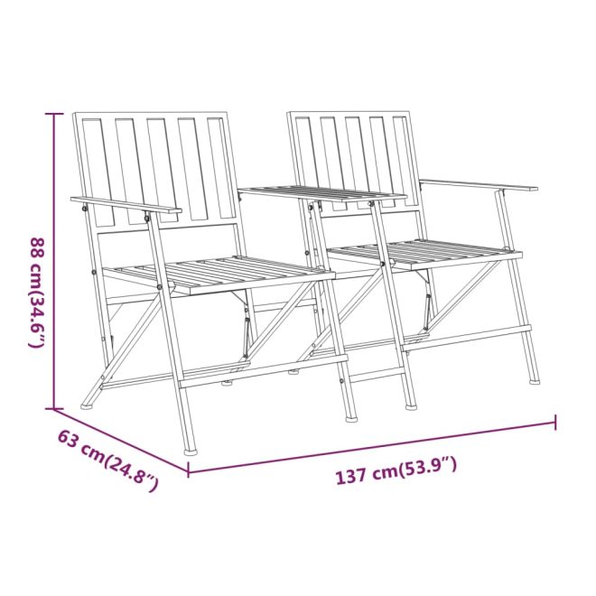 Folding 2-Seater Garden Bench 137 cm Black Steel