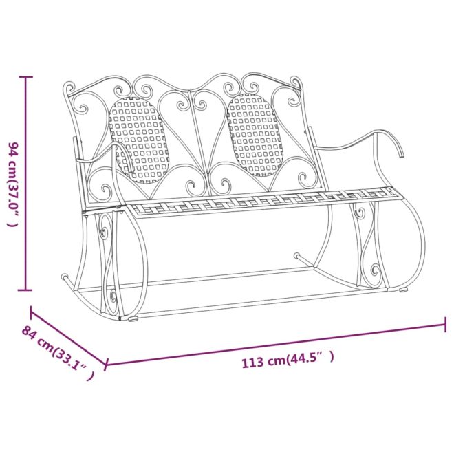 2-Seater Rocking Bench Black Steel – 113x84x94 cm