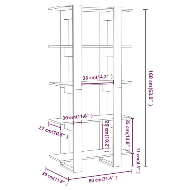 Cicero Book Cabinet/Room Divider 80x30x160 cm Engineered Wood – White