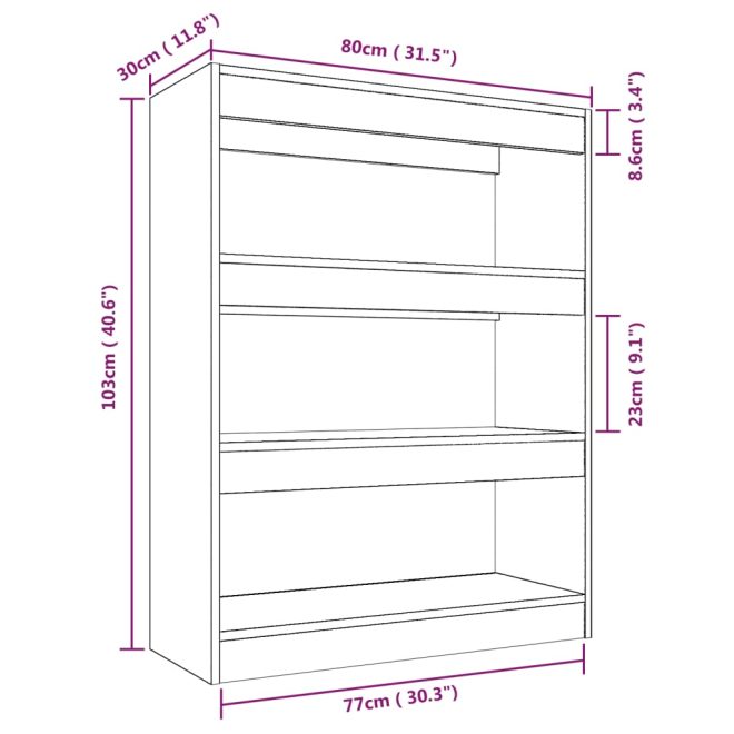 Dronfield Book Cabinet/Room Divider 80x30x103 cm Engineered wood – White