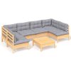 7 Piece Garden Lounge Set with Cushions Solid Pinewood – Brown and Grey