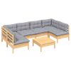 7 Piece Garden Lounge Set with Cushions Solid Pinewood – Brown and Grey